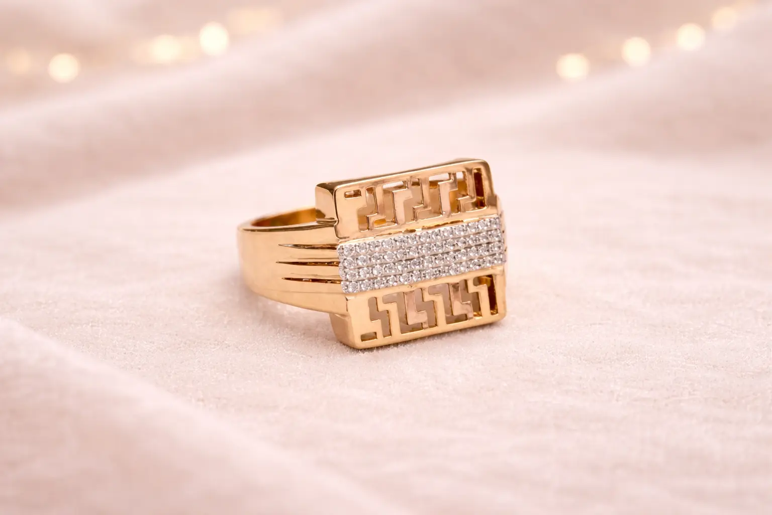 Gold chains hanging in a showroom