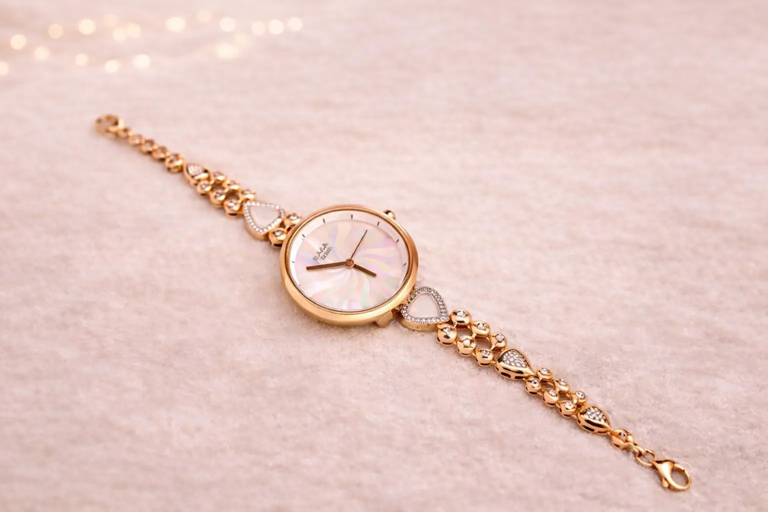 Gold bridal necklace set displayed on a velvet bust